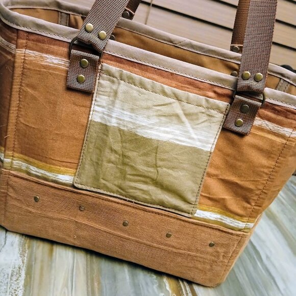 New Western Tote Shopper shoulder Bag Purse Rust Beige Double handle Carryall - Picture 2 of 10